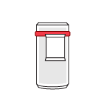 Red elastomer tab with adhesive around diameter of illustrated can.