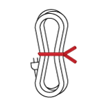 An illustrated electrical cord tied with a long twist tie. 
