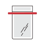Illustration of red adhesive plastic double wire tie on illustrated specimen bag.