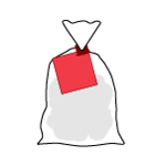 A red clip and attached flag on an illustrated potato-style bag.