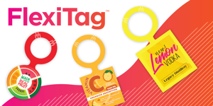 A colorful graphic with 3 FlexiTag hangtags.