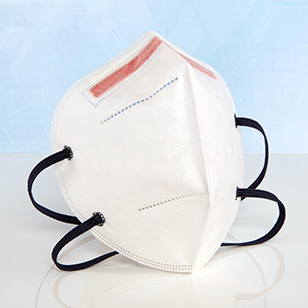 Medical face mask with red adhesive nose wire.