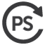 A 3/4 closed circle with arrow on end and PS in the center.