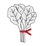 A red vegetable twist tie on illustrated leafy produce.