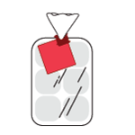 An illustrated bread bag clip with attached red flag on bread bun bag.