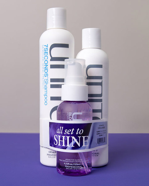 Three Unite hair care products lined combined as a value pack that are banded together with an ElastiTag band.