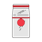 Red circular tag in center of coffee bag-style package attached by elastomer loop.