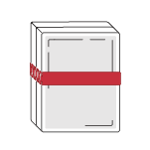 A red flexible band around an illustrated square. 