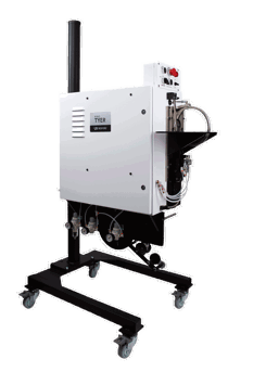 white machine that applies twist ties to secure hoses and cords.