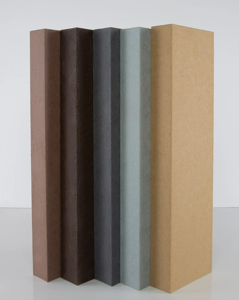 5 recycled plastic lumber boards lined up vertically in various colors.