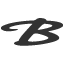 Black stylized letter B in a script font. 
