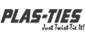 PLAS-TIES wordmark with tagline, "Just Twist - Tie it!"