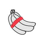 An illustrated bunch of gray bananas with a red ElastiBand on a gray background.