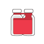 Red ElastiTag hang tag illustrating securing two small vaccine bottles together.