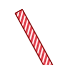 A red and white striped twist tie on a gray background.