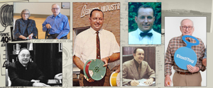 A collage of photos of the same man throughout multiple generations. 
