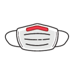 An illustrated red, wire-free bendable nose piece on a medical face mask. 