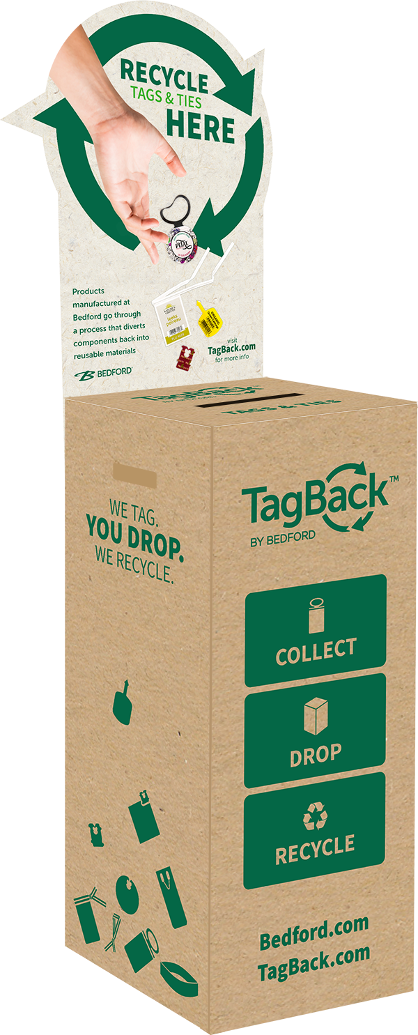 A cardboard box with the TagBack logo and deposit instructions