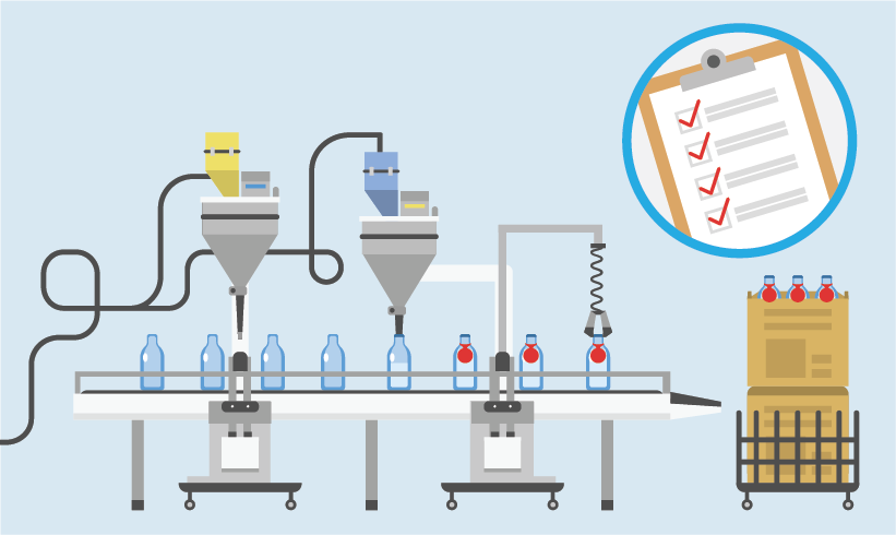 certification-post copy An illustration of a manufacturing line applying hang tags to bottles and a clipboard with red check marks