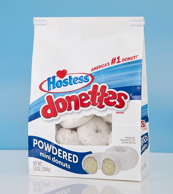 Bag of Hostess Powdered Mini Donuts closed with white Double Wire Tin-Tie