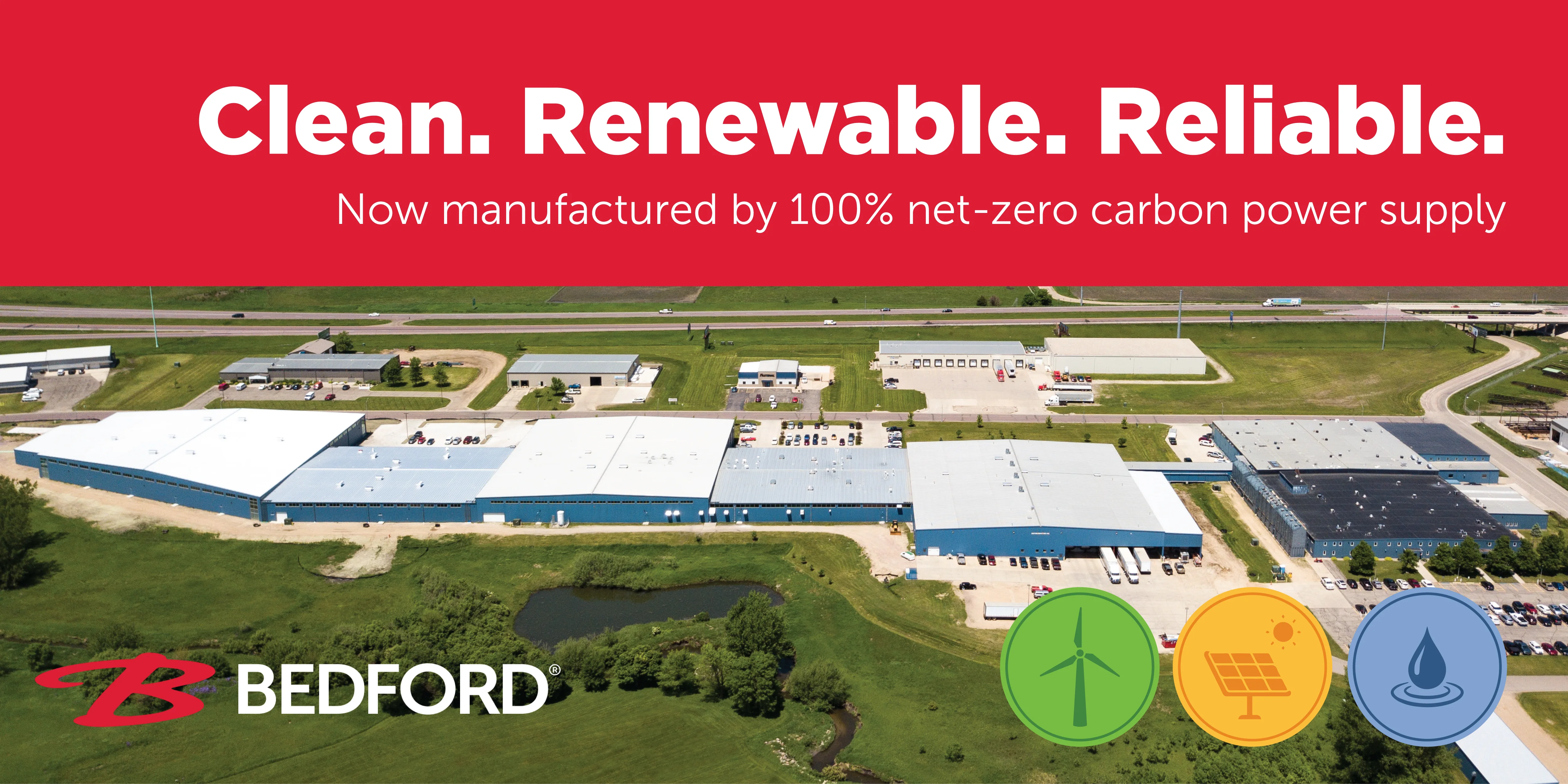Aerial view of Bedford Industries’ manufacturing facility powered by net-zero carbon power supply