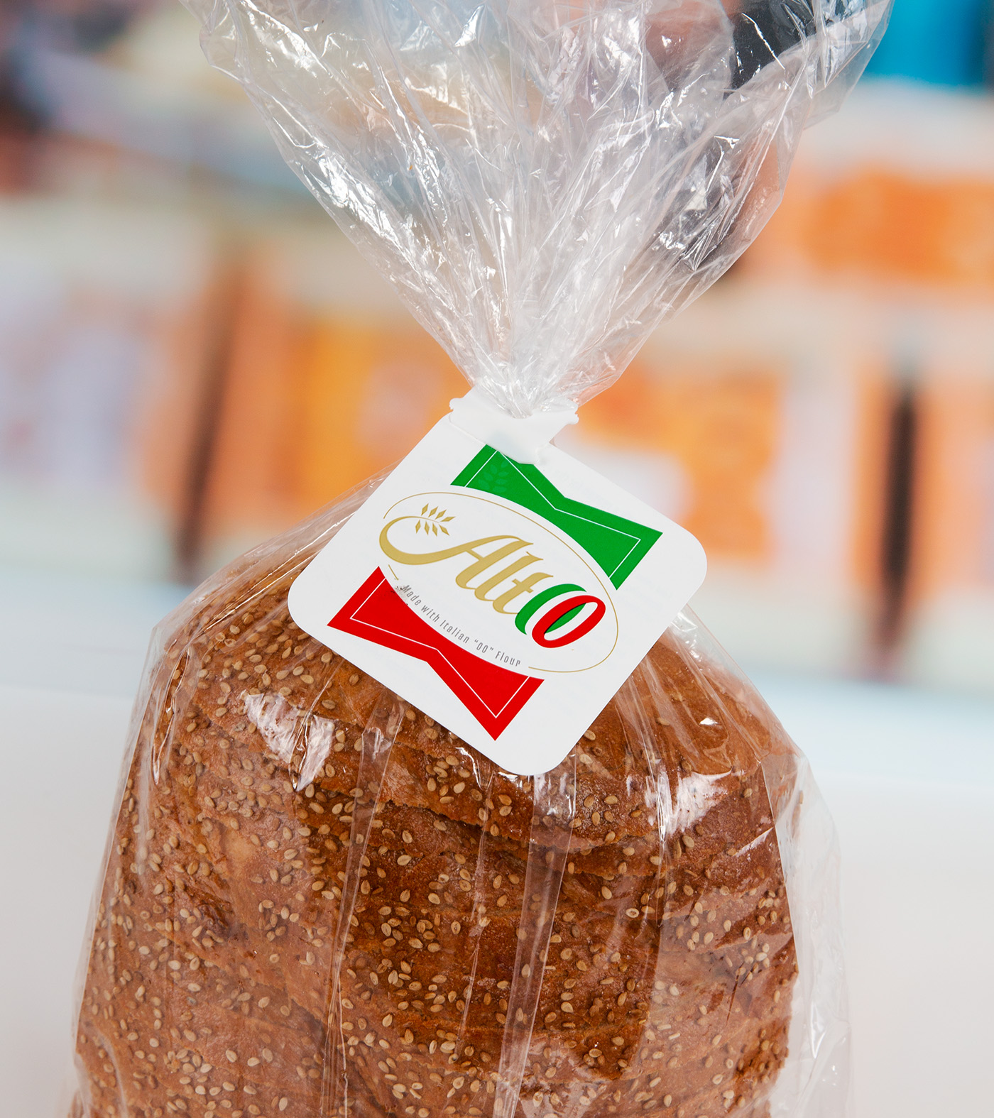 Loaf of bread with Alto branded bag closure