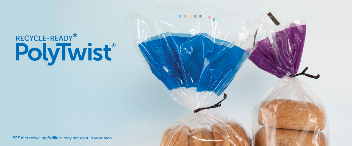 RRPT Bun and bagel packaging closed with a black recyclable twist tie